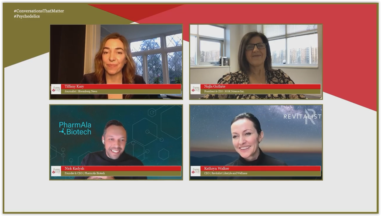 A screenshot of a virtual panel discussion with four speakers