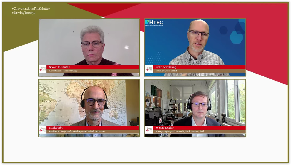 image of four male speakers participating in a virtual panel discussion.