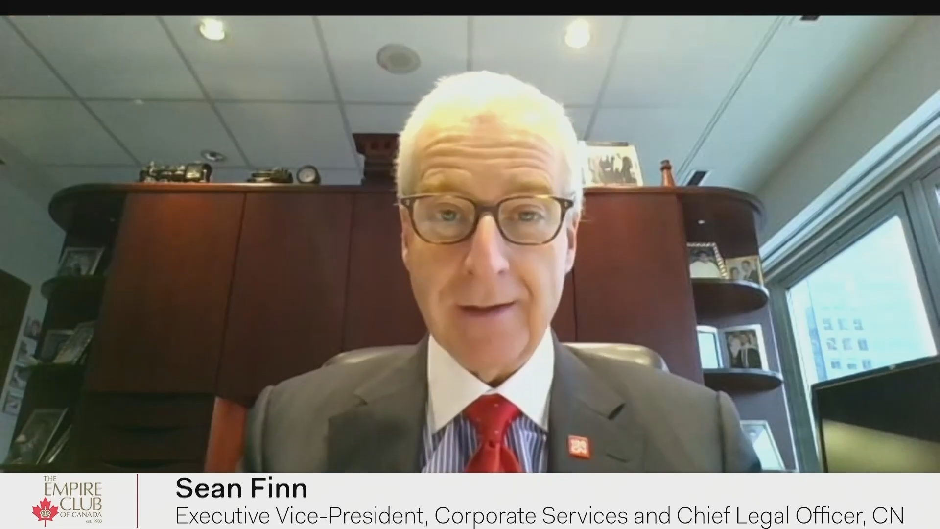 Sean Finn – Executive VP Corporate Services and Chief Legal Officer, CN giving a keynote speech at a virtual event