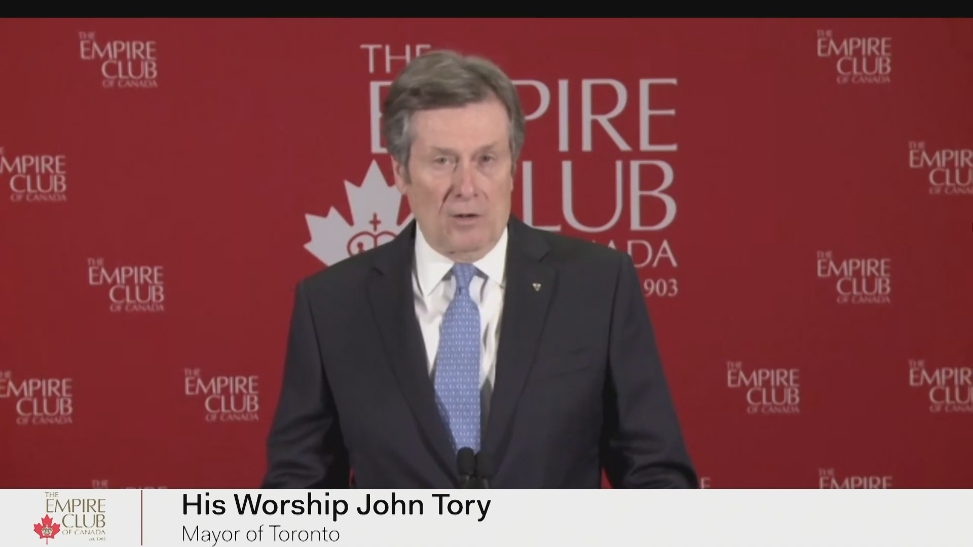 Mayor of Toronto, John Tory speaking at a virtual event