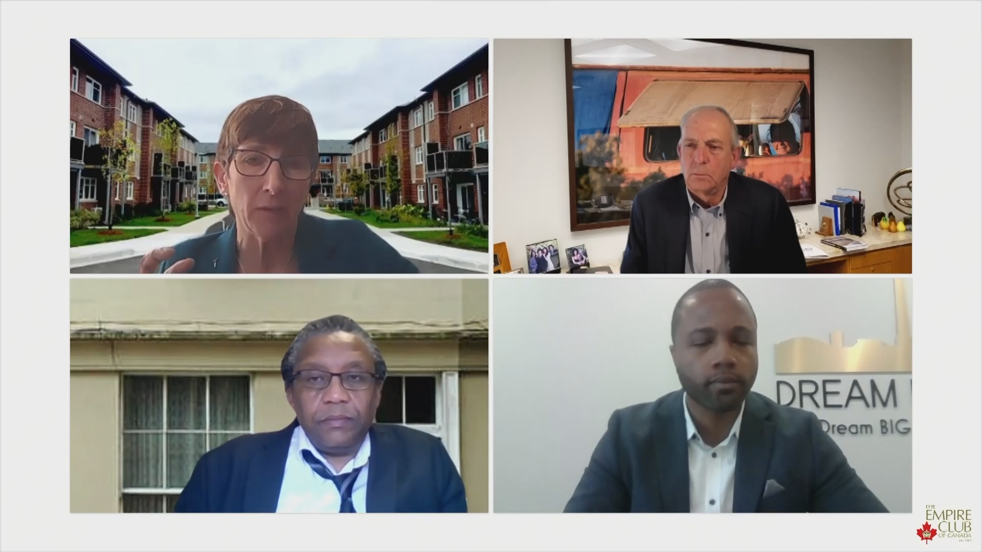 Group of 4 speakers participating in a virtual panel discussion